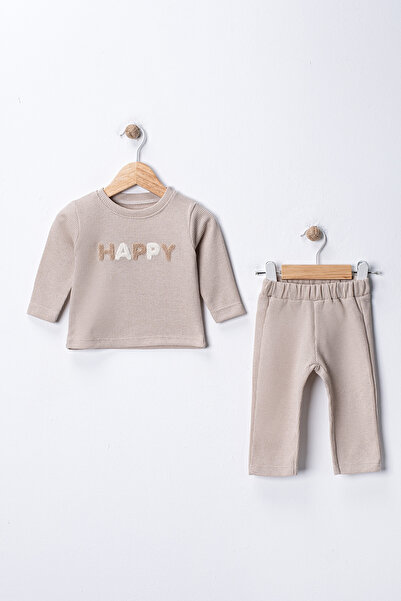 Buude Kids Happy Nakışlı Poly Pamuklu 2'li Bebek Takım