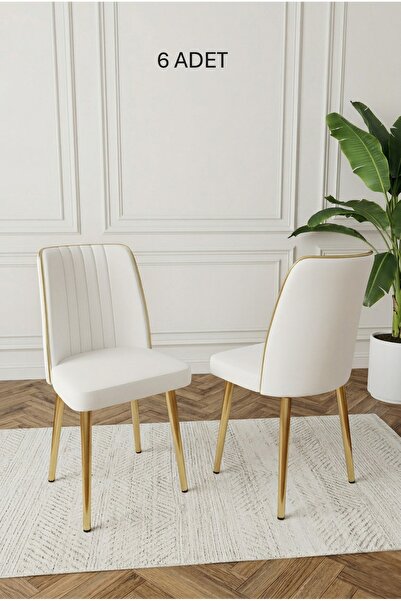 DEREN HOME Ada Gold 6 Adet Silinebilir Baby Face Kumaş Metal Ayak Mutfak Salo...