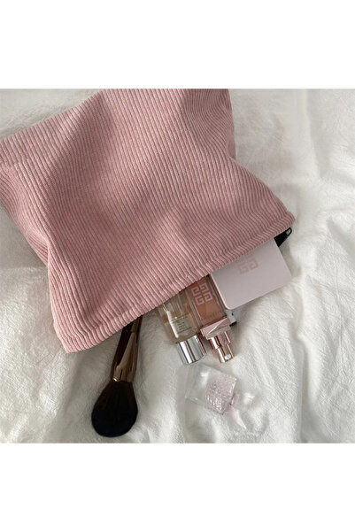 Choice1 Pink Corduroy Travel Cosmetic Bag Portable Makeup Storage Bag Purses ...