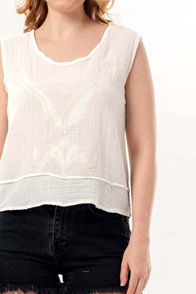 Eliş Şile Bezi Αμάνικη μπλούζα Cunda με λαιμόκοψη ποδηλάτου, καλοκαιρινή, κεν...