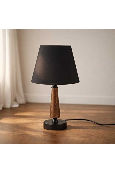 Evidea Lighting Metal Ayaklı Ahşap Abajur - Siyah