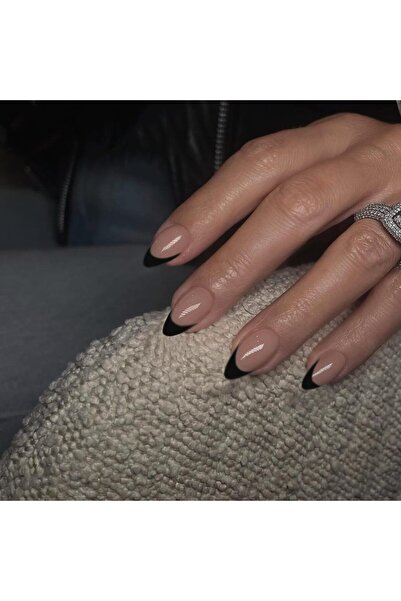 Choice 24 قطعة من الأظافر الفرنسية السوداء الحمراء المدببة، أظافر لوزية قصيرة...