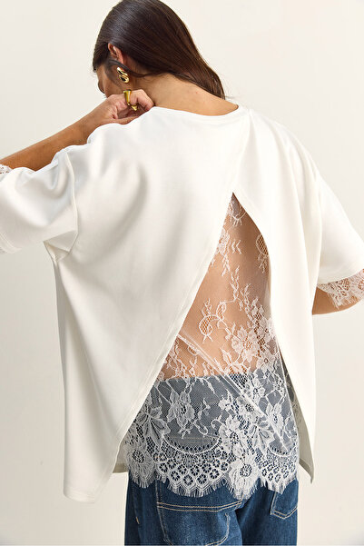 Bianco Lucci Women's Back Detail Lace Paneled T-Shirt 1073 60286023