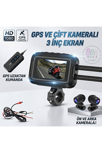 BEKAZE Motosiklet DVR Kamera Full HD 1080P Çift Kamera 3 İnç Ekran Wi-Fi GPS ...