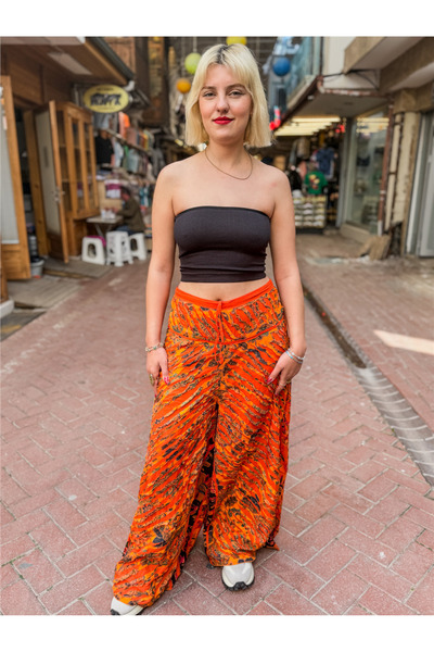 Miss Boheme Marrakech Orange Color Loose-Fit Wide-Leg Pants