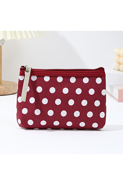 Choice3 wine red Small Fresh Canvas Dot Makeup Bag Simple and portable skinca...