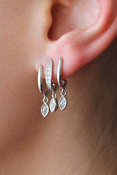 Nenya Vip Steel Drop Stone Zircon Stone Embellished Triple Look Earrings