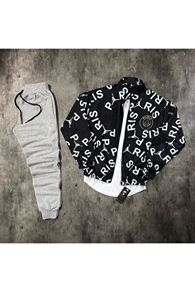 Baycombine35 Unisex Σετ Αδιάβροχο και Παντελόνι Μαύρο-γκρι