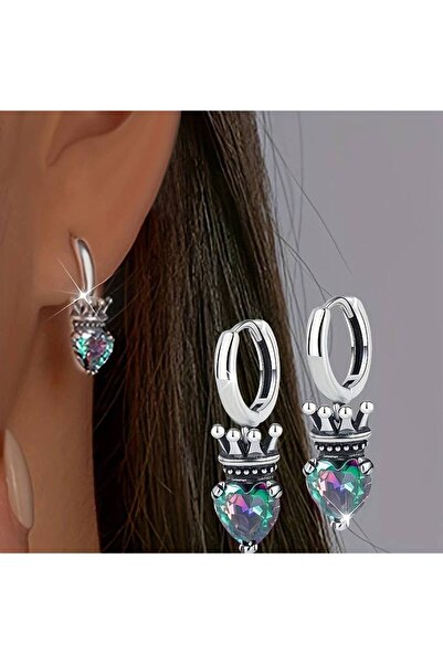 Choice E4990 Huitan Multicolored Heart CZ Women Crown Design Drop Earrings fo...