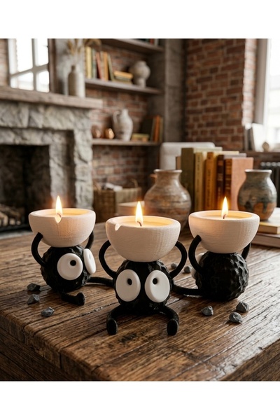 AU Design spirited away Susuwatari mumluk ve mum 3lü set (mumlar dahil )