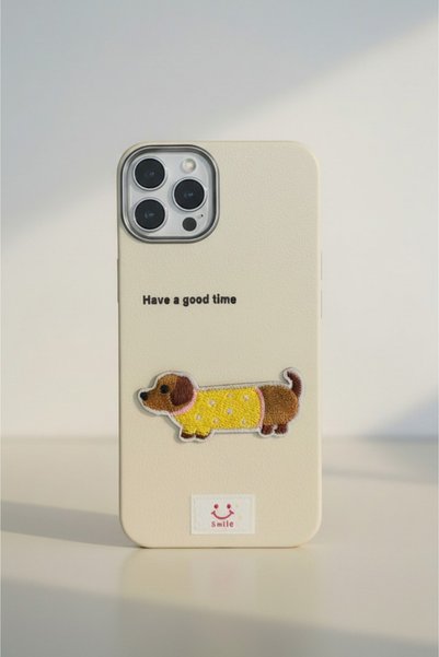 QUSCHU iPhone 15 Pro Max Compatible Kawaii Embroidered Cute Dog Figure Silico...