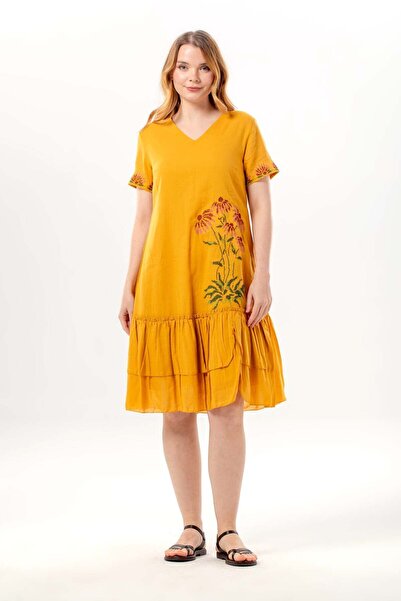 Eliş Şile Bezi Κοντομάνικο φόρεμα Dilek Voile με λαιμόκοψη V, καλοκαιρινό, με...