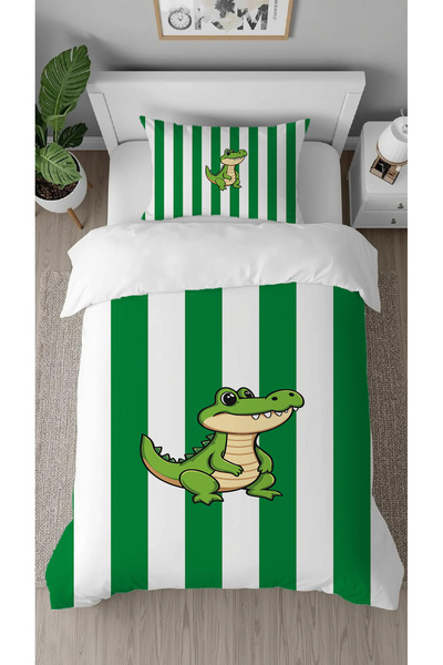 GREENDECOR Green and White Crocodile Patterned Digital Printed Special Design...