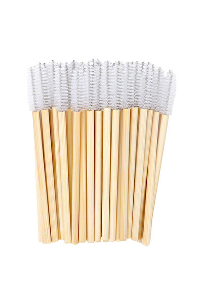 Choice6 white 50Pcs Bamboo Handle Eyelash Brush Makeup Brush Eyelash Extensio...