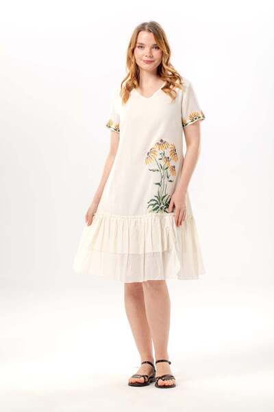 Eliş Şile Bezi Κοντομάνικο Dilek Voile με λαιμόκοψη V, Καλοκαιρινό Κεντημένο ...