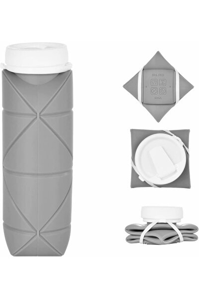 Arabest 20oz Collapsible Silicone Water Bottle,Leak-Proof,Lightweight,Grey