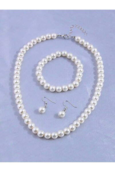 Choice White 4pcs Girls‘ Faux Pearl Bead Jewelry Set (Necklace, Bracelet, Ear...