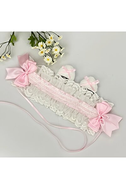 Choice Pink Anime Plush Beast Ears Lolita Lace Headband Lace Bow HairClip ​Sw...