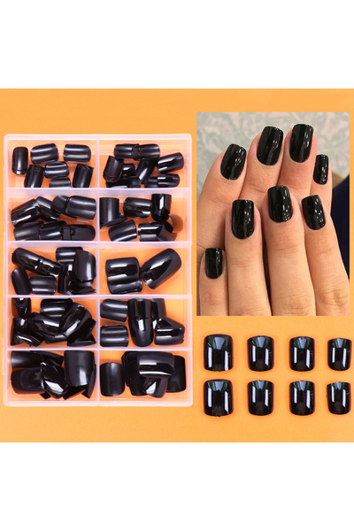 Choice Pink 120pcs-box Medium black Square Fake nails Suitable For Girls And ...