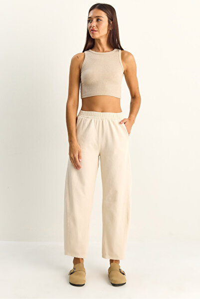 Bianco Lucci Παντελόνι - Κρέμα - Ελαστική μέση