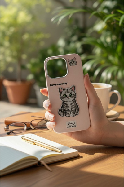 QUSCHU iPhone 14 Plus-15 Plus Uyumlu Kawaii Nakışlı Sevimli Cute Kitty Figürl...