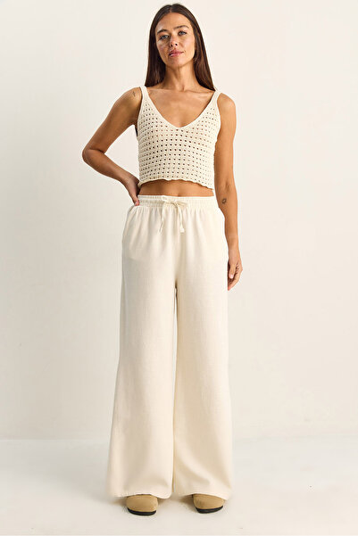 Bianco Lucci Παντελόνι - Κρέμα - Ελαστική μέση