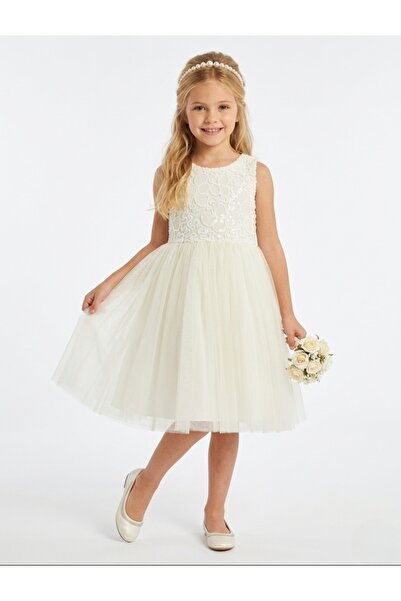 nk kids Κοριτσίστικο φόρεμα με ανάγλυφο κέντημα, μοντέλο Πριγκίπισσας, κομψό