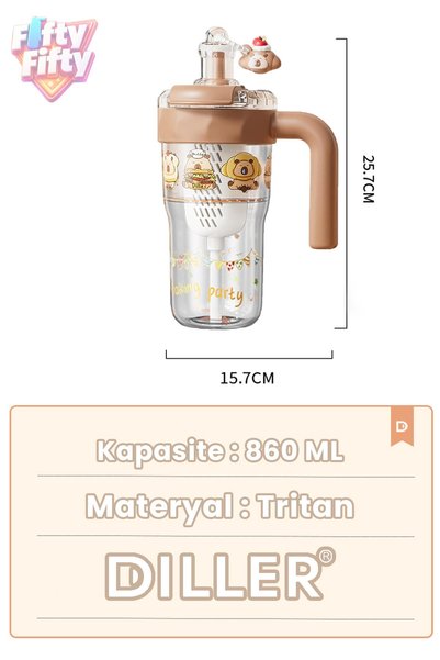Vagonlife DILLER 860 ML Pipetli & Rahat İçim Çift Kullanım Tritan Su matarası Suluk -FFD860ML3RENK