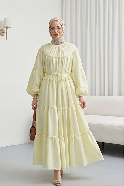 Modamorfo Φόρεμα με ελαστικό μανίκι, δέσιμο στη μέση, στρώσεις και λεπτομέρει...