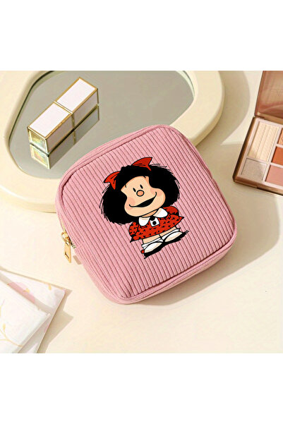 Choice4 Pink Women's Mini Mafalda Corduroy Makeup Bag - & Travel-Friendly Com...