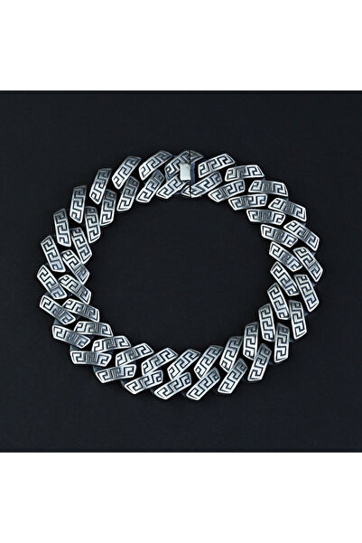 Mercan Silver 925 Ayar Gümüş Yunan Greek Desenli Erkek Bileklik