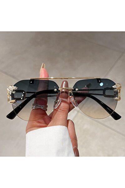 Choice5 golden dark green yellow KAMMPT Vintage Rimless Sunglasses Men Women ...