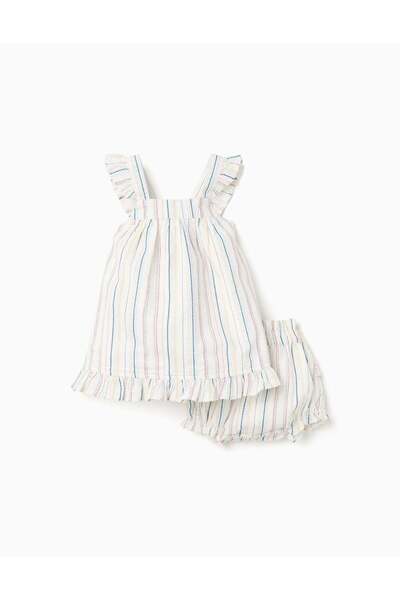 Ziddy Dress + Bloomers With Ethnic Stripes B&S For Newborn Girls, Multicolour