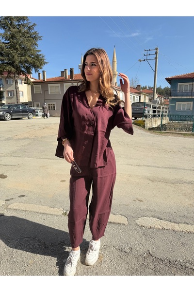 Modal Kumaş Düğme Detaylı İkili Takım Rahat Kesim Kadın Kombin