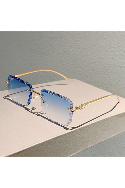 Choice3 golden gradient blue KAMMPT Rimless Square Sunglasses Men Fashion Vin...