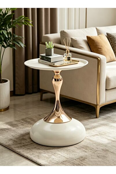 Mtanvxay Compact Round Metal Side Table 40x55cm, Modern Low Sofa Table for Li...
