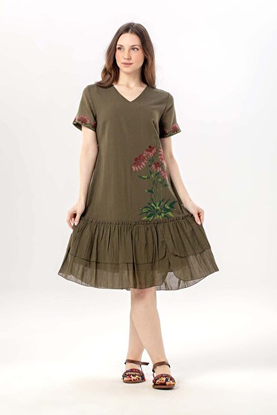 Eliş Şile Bezi Κοντομάνικο Dilek Voile με λαιμόκοψη V, Καλοκαιρινό Κεντημένο ...