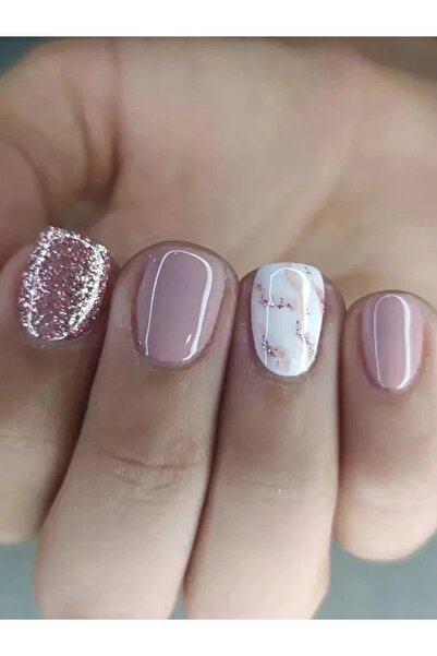 Choice QHW788 24 PCs Short French Glossy Glitter Nails with 1 Jelly Gel and 1...
