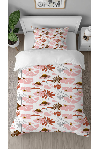 GREENDECOR Pink Floral Leaf Patterned Digital Printed Special Design Stylish ...