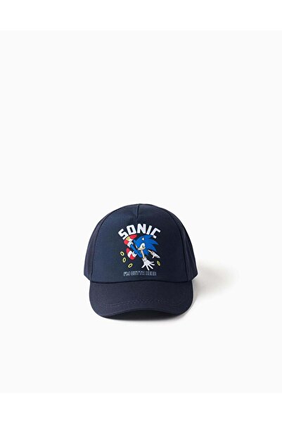 Ziddy Cotton Twill Cap With Sonic Print For Boys, Dark Blue