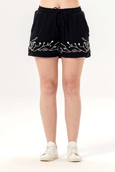 Eliş Şile Bezi Μίνι σορτς μουσελίνας με ελαστική μέση, διπλές τσέπες, καλοκαι...