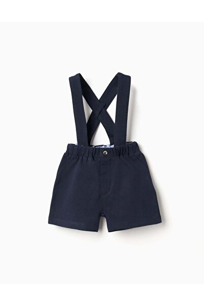Ziddy Cotton Piqué Shorts With Braces For Newborn Boys, Dark Blue