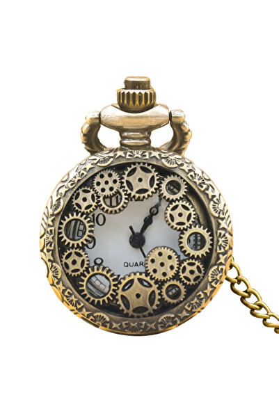 Choice bronze Small Vintage Bronze Steampunk Gear Carved Trumpet Quartz Pocke...