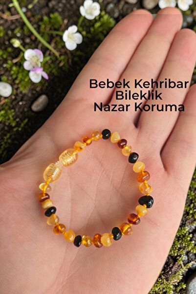 NBS Beautiful Naturel Stones Bebek Kehribar Düğümlü Bileklik Nazar Koruma