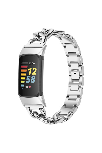 choice2 Fitbit Charge 5 6 Silver Metal Strap for Charge 6 and 5 Metal Adjusta...