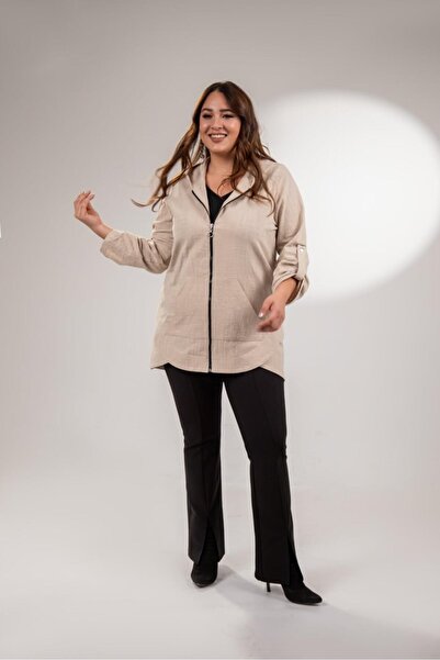 Roxxlen Γυναικείο λινό καπέλο με κουκούλα σε μεγάλο μέγεθος, μπεζ