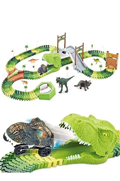 Arabest 176-Piece Dinosaur Race Track Set with 14 Figures, Dino Car and Bridg...