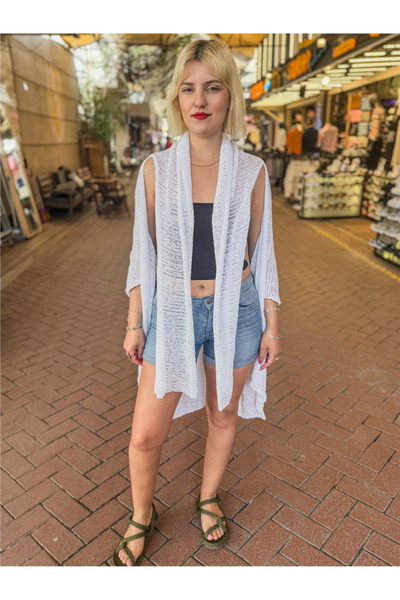 Miss Boheme White Color Shawl Collar Mercerized Cardigan