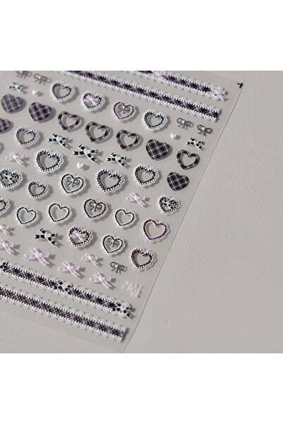 Choice3 1pcs Sweet Pink Bowknot Black Lace Heart Nail Stickers 3D Self Adhesi...