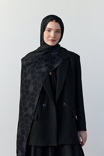FENZA SCARF LUNA BAŞAK JAKARLI SİYAH FÜME ŞAL